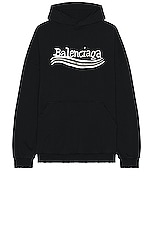 Balenciaga Large Fit Hoodie in Black, Silver, & White, view 1, click to view large image.