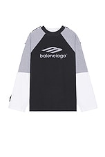 Balenciaga Hybrid Large Sweater in Black, White, & Grey, view 1, click to view large image.