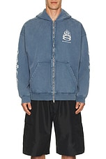 Balenciaga Zip-Up Hoodie in Washed Out Blue, view 3, click to view large image.