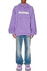 Balenciaga Destroyed Hoodie in Light Purple & White, view 4, click to view large image.