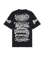 Balenciaga Lunar New Year Large Fit T-Shirt in Faded Black & White, view 2, click to view large image.