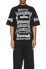 Balenciaga Lunar New Year Large Fit T-Shirt in Faded Black & White, view 3, click to view large image.