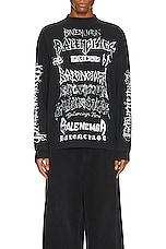 Balenciaga Lunar New Year Long Sleeve T-shirt in Faded Black & White, view 3, click to view large image.