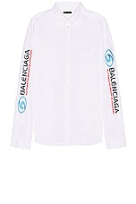 Balenciaga Long Sleeve Large Fit Shirt in White, view 2, click to view large image.