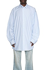 Balenciaga Patched Shirt in Sky Blue & White, view 4, click to view large image.