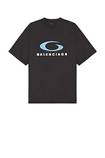 Balenciaga Medium Fit T-Shirt in Washed Black & Blue, view 1, click to view large image.