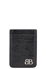 Balenciaga Monaco Phone Magnet Card Holder in Black, view 1, click to view large image.