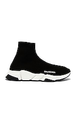 Balenciaga Speed Light Knit Sneaker in Black & White, view 1, click to view large image.
