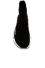Balenciaga Speed Light Knit Sneaker in Black & White, view 4, click to view large image.