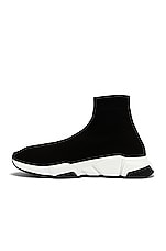 Balenciaga Speed Light Knit Sneaker in Black & White, view 5, click to view large image.