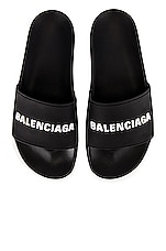 Balenciaga Logo Pool Slide in Black & White, view 4, click to view large image.
