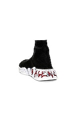 Balenciaga Speed 2.0 Lt Sneaker in Black, White & Red, view 3, click to view large image.