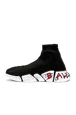 Balenciaga Speed 2.0 Lt Sneaker in Black, White & Red, view 5, click to view large image.