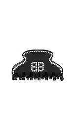 Balenciaga Holli Bb Grip Hair Clip in Black & Crystal, view 1, click to view large image.