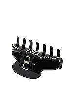 Balenciaga Holli Bb Grip Hair Clip in Black & Crystal, view 3, click to view large image.
