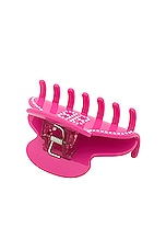 Balenciaga Holli Bb Grip Hair Clip in Pink & Crystal, view 3, click to view large image.