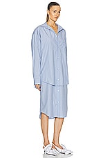 Balenciaga Layered Shirt Dress in Sky Blue & White, view 2, click to view large image.