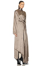 Balenciaga Front Drape Dress in Dark Beige, view 2, click to view large image.