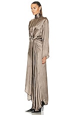 Balenciaga Front Drape Dress in Dark Beige, view 3, click to view large image.