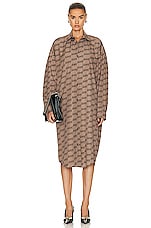 Balenciaga Long Sleeve Cocoon Dress in Beige & Brown, view 1, click to view large image.