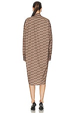 Balenciaga Long Sleeve Cocoon Dress in Beige & Brown, view 3, click to view large image.