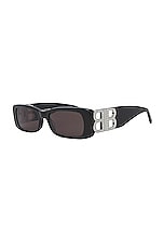 Balenciaga Dynasty Rectangular Sunglasses in Black & Strass, view 2, click to view large image.