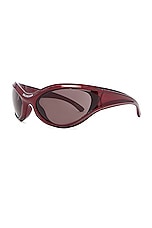 Balenciaga Geometric Sunglasses in Burgundy, view 2, click to view large image.