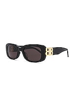 Balenciaga Dynasty Rectangular Sunglasses in Black & Grey, view 2, click to view large image.