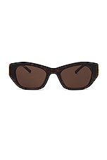 Balenciaga Dynasty Rectangular Sunglasses in Havana & Brown, view 1, click to view large image.