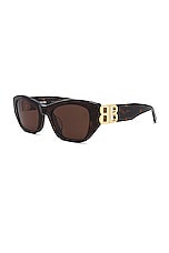 Balenciaga Dynasty Rectangular Sunglasses in Havana & Brown, view 2, click to view large image.