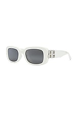 Balenciaga Rectangular Sunglasses in White & Silver, view 2, click to view large image.