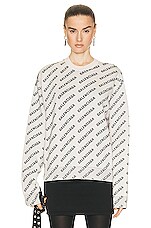 Balenciaga All Over Logo Knit Sweater in Chalky White & Black | FWRD