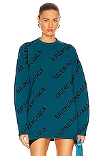 Balenciaga Long Sleeve Crewneck Sweater in Petrol Blue & Black, view 1, click to view large image.
