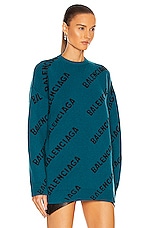 Balenciaga Long Sleeve Crewneck Sweater in Petrol Blue & Black, view 2, click to view large image.
