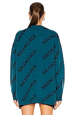 Balenciaga Long Sleeve Crewneck Sweater in Petrol Blue & Black, view 3, click to view large image.