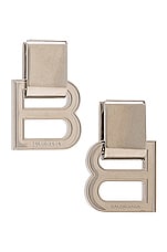 Balenciaga Hourglass Earrings in Silver, view 1, click to view large image.