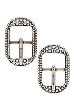 Balenciaga M Cagole Buckle Earrings in Antique Silver & Crystal, view 1, click to view large image.