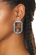 Balenciaga M Cagole Buckle Earrings in Antique Silver & Crystal, view 2, click to view large image.