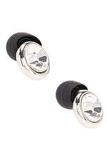 Balenciaga Berlin Earrings in Shiny Silver, Crystal, & Black, view 1, click to view large image.