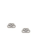 Balenciaga XS BB Stud Earrings in Silver, view 1, click to view large image.