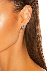 Balenciaga XS BB Stud Earrings in Silver, view 2, click to view large image.