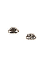 Balenciaga XS BB Crystal Stud Earrings in Brass & Silver, view 1, click to view large image.