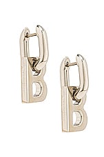 Balenciaga XS B Chain Earrings in Shiny Silver, view 1, click to view large image.