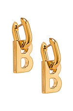 Balenciaga XS B Chain Earrings in Shiny Gold, view 1, click to view large image.