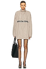 Balenciaga Logo Zip Up Jacket in Beige, view 1, click to view large image.