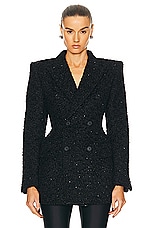 Balenciaga Tweed Double Breasted Hourglass Jacket in Black, view 1, click to view large image.