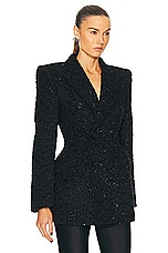 Balenciaga Tweed Double Breasted Hourglass Jacket in Black, view 2, click to view large image.