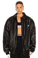 Balenciaga Leather Bomber Jacket in Black | FWRD