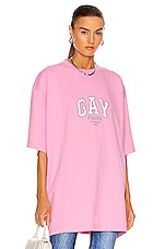 Balenciaga Pride Boxy T-Shirt in Pink & White & Grey | FWRD