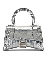 Balenciaga XS Hourglass Top Handle Bag in Silver, view 1, click to view large image.